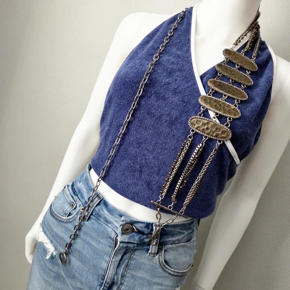 Chico's Wide Multi Chain Belt With Hammered Bronze Front Panels